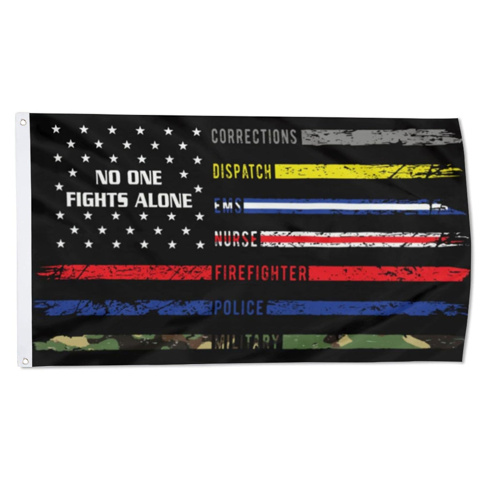 "No One Fights Alone" American First Responders Hero flag (Nurse/EMS/Police/Fire/Military) 3x5ft banner man cave