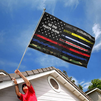 "No One Fights Alone" American First Responders Hero flag (Nurse/EMS/Police/Fire/Military) 3x5ft banner man cave
