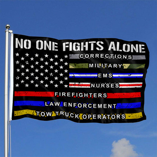 "No One Fights Alone" First Responders Tribute Flag: 3x5ft Man Cave Honor & Unity Decor Banner