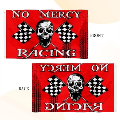 No Mercy Racing Pirate Skull & Checkered flag 3x5ft banner man cave