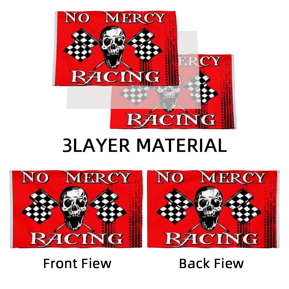 No Mercy Racing Pirate Skull & Checkered flag 3x5ft banner man cave