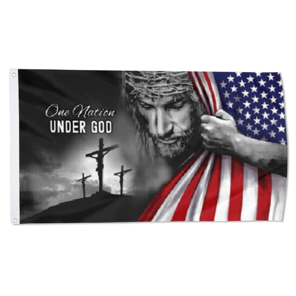 "One Nation Under God" Jesus Christ Cross USA Reveal flag 3x5ft banner man cave