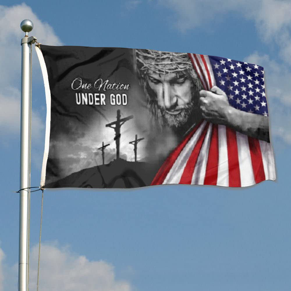 "One Nation Under God" Jesus Christ Cross USA Reveal flag 3x5ft banner man cave