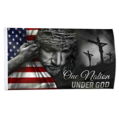 "One Nation Under God" Patriotic USA Jesus Christ flag 3x5ft banner man cave