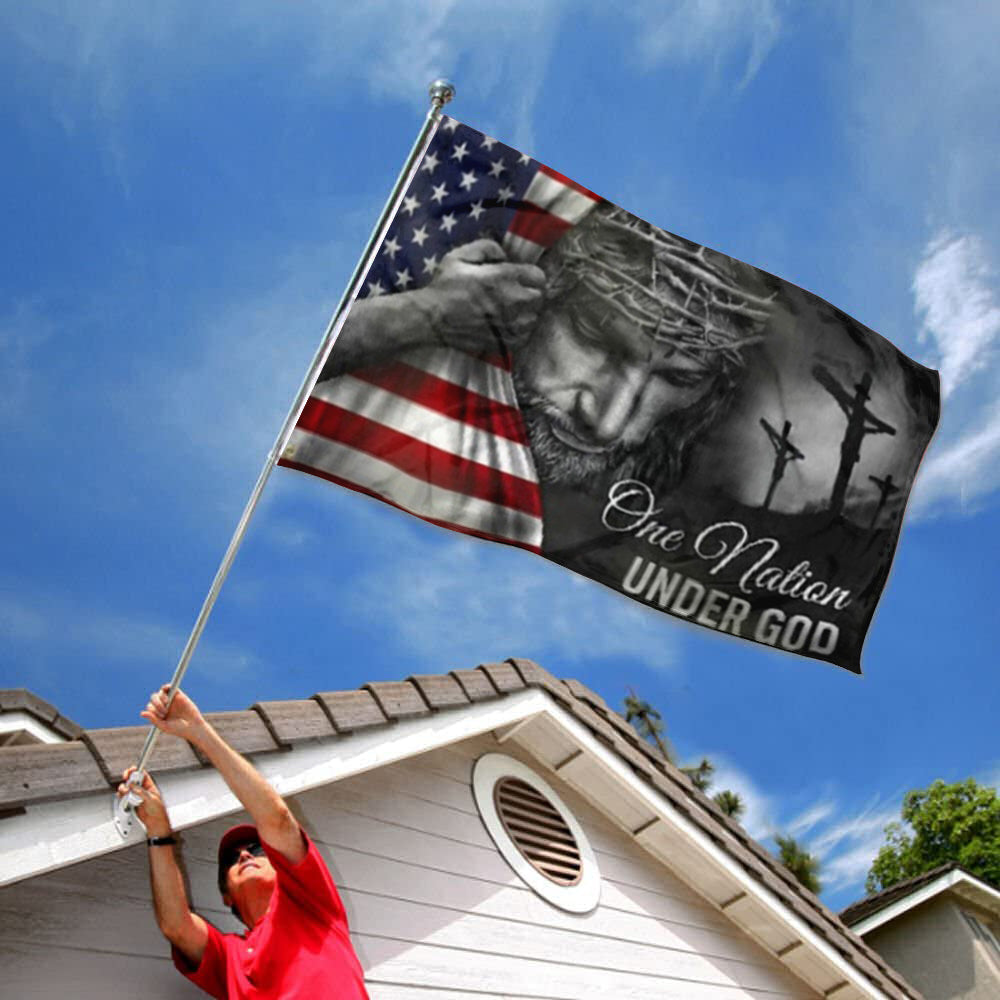 "One Nation Under God" Patriotic USA Jesus Christ flag 3x5ft banner man cave
