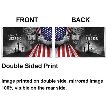 "One Nation Under God" Jesus Christ Cross USA Reveal flag 3x5ft banner man cave