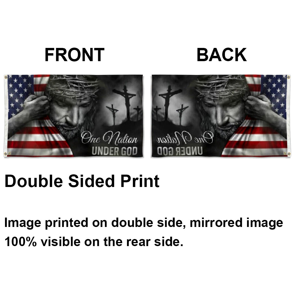 "One Nation Under God" Patriotic USA Jesus Christ flag 3x5ft banner man cave