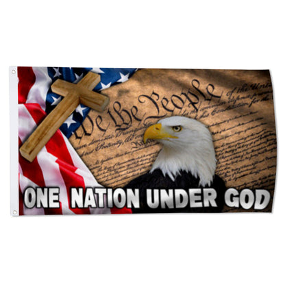 "One Nation Under God" America Eagle Cross Bible Christians Jesus flag 3x5ft banner man cave