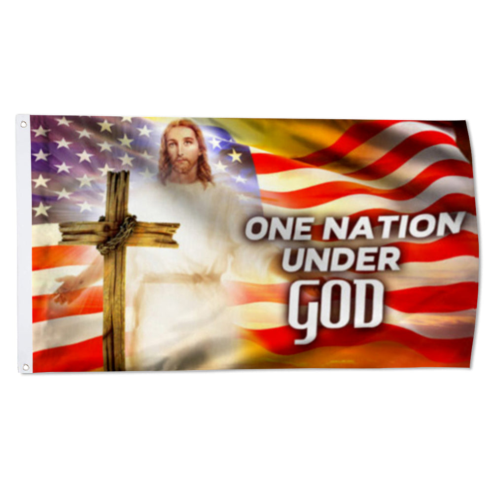 "One Nation Under God" American Cross Hope Faith Christian Jesus flag 3x5ft banner man cave