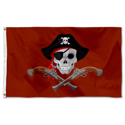 Red-Background Pirate Skull flag with Crossed Pistols 3x5ft banner man cave