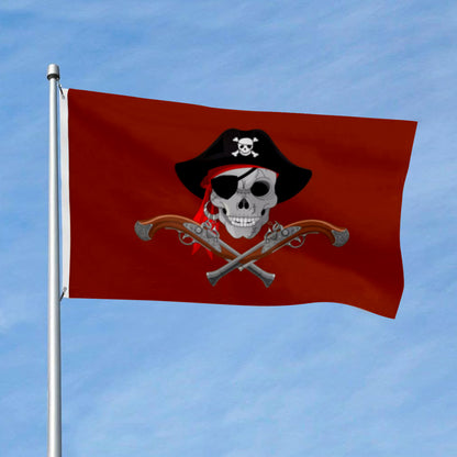 Red-Background Pirate Skull flag with Crossed Pistols 3x5ft banner man cave