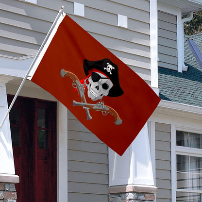 Red-Background Pirate Skull flag with Crossed Pistols 3x5ft banner man cave