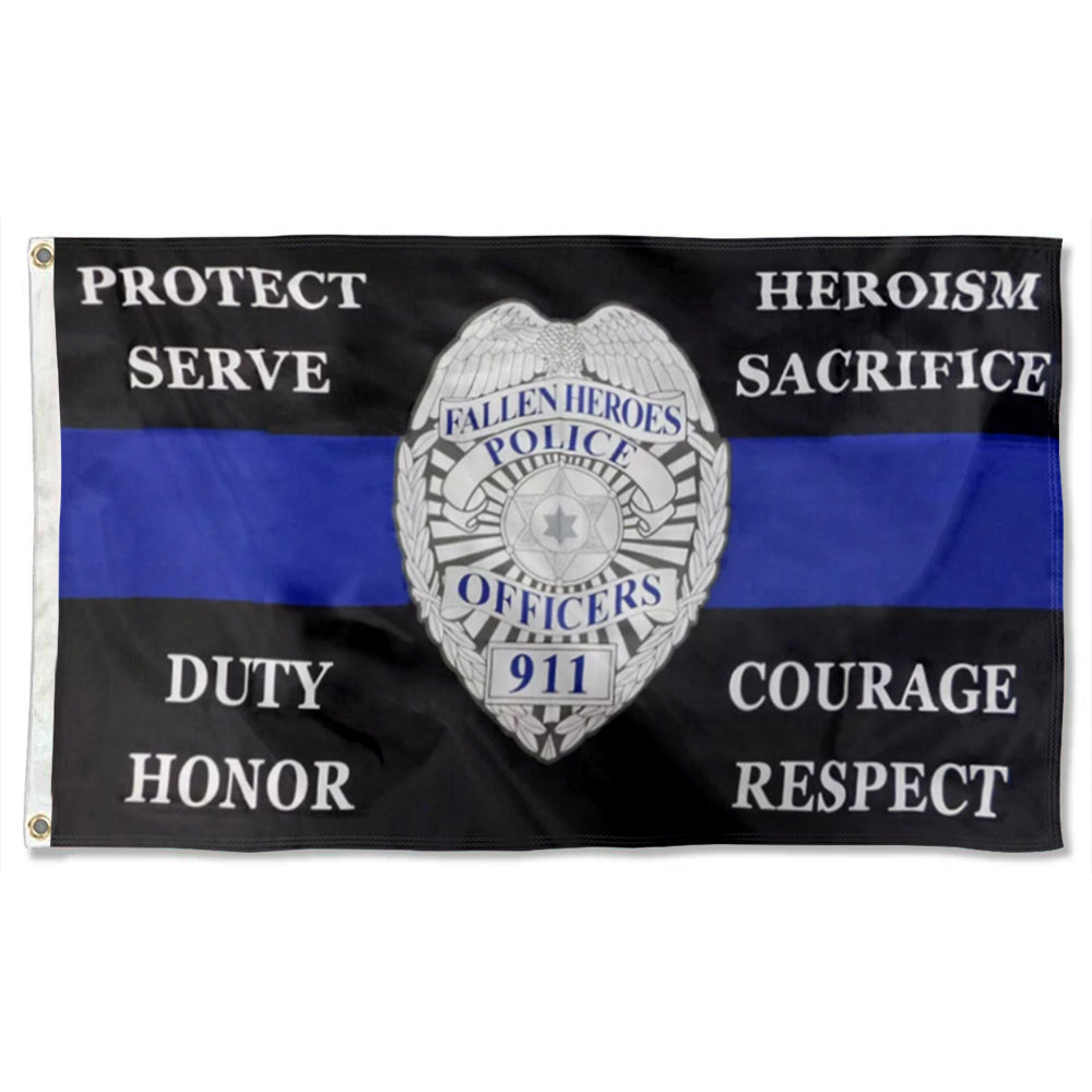 PROTECT AND SERVE Police Badge Thin Blue Line Fallen Heroes flag 3x5ft banner man cave