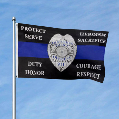 PROTECT AND SERVE Police Badge Thin Blue Line Fallen Heroes flag 3x5ft banner man cave
