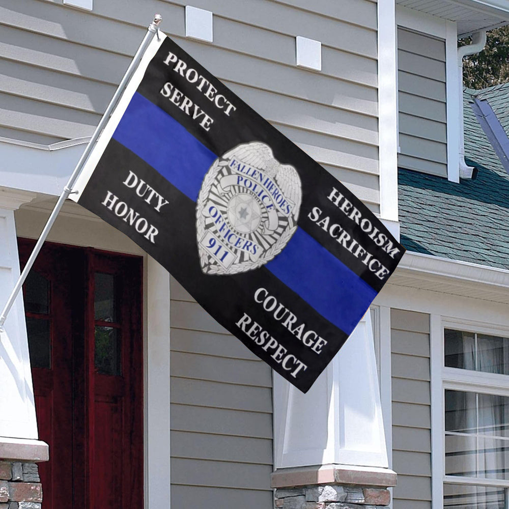 PROTECT AND SERVE Police Badge Thin Blue Line Fallen Heroes flag 3x5ft banner man cave
