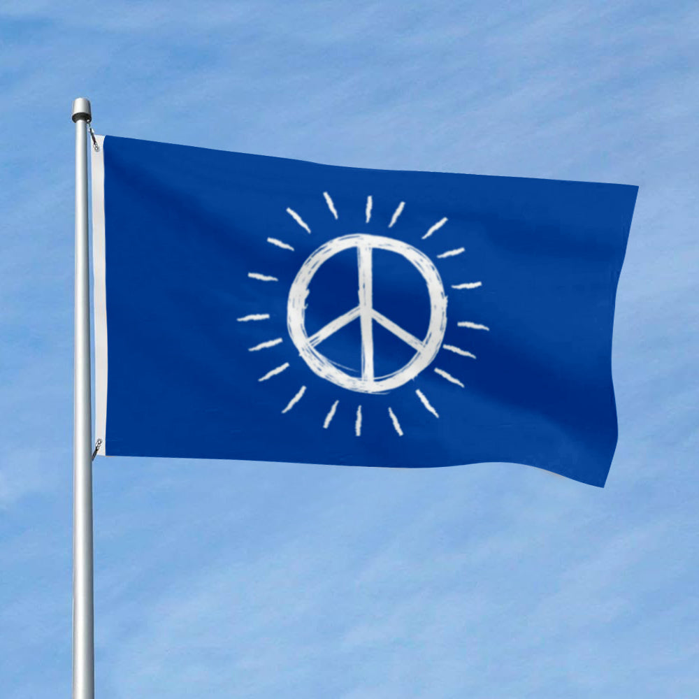 Blue-Background Hand-Drawn Peace flag 3x5ft banner man cave