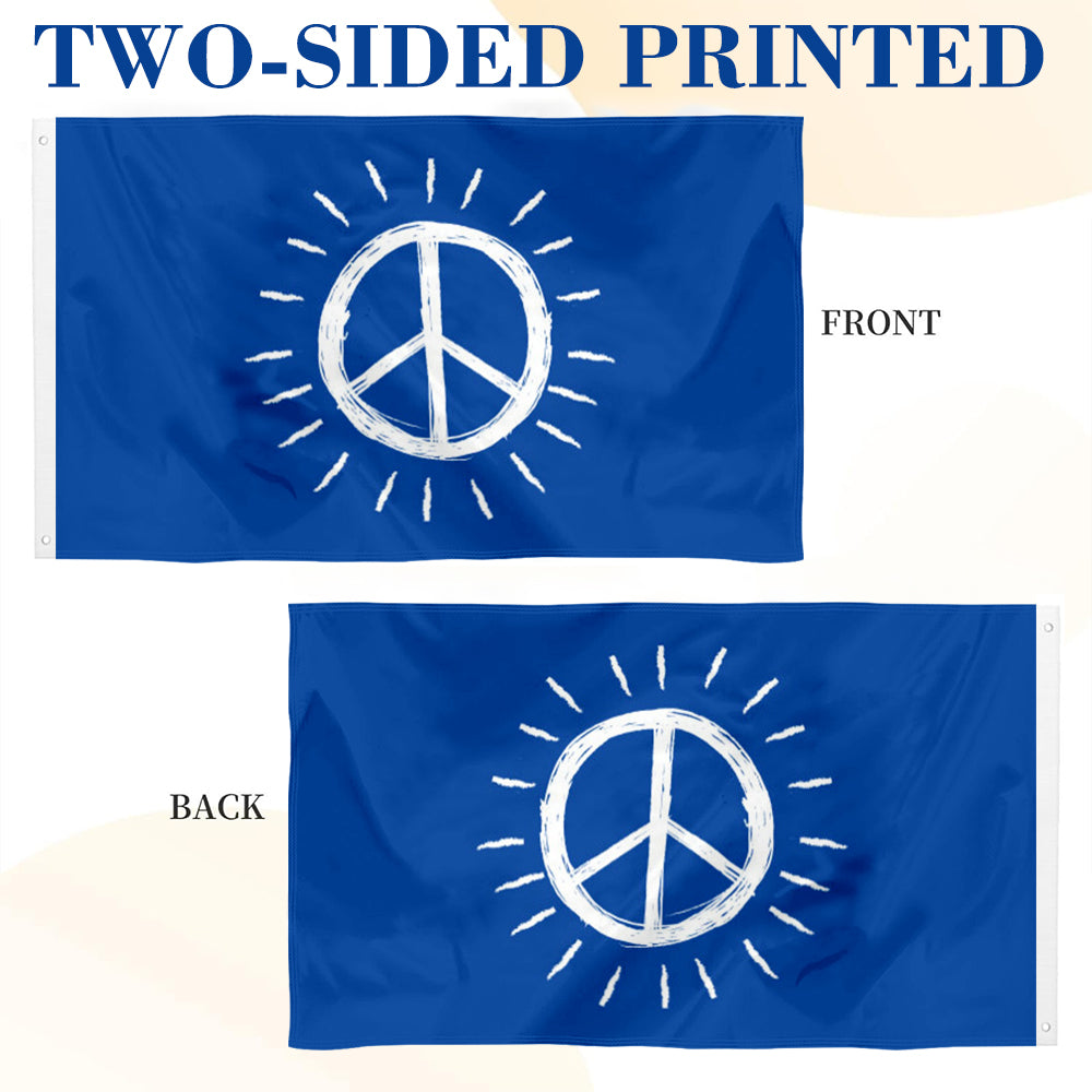 Blue-Background Hand-Drawn Peace flag 3x5ft banner man cave