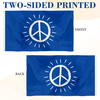 Blue-Background Hand-Drawn Peace flag 3x5ft banner man cave