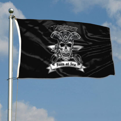 "Born At Sea" Pirate Theme flag 3x5ft banner man cave