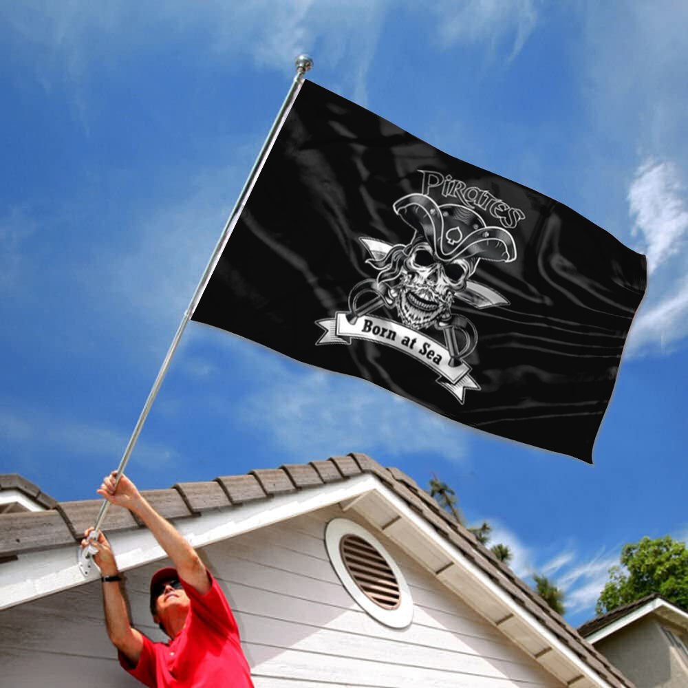 "Born At Sea" Pirate Theme flag 3x5ft banner man cave