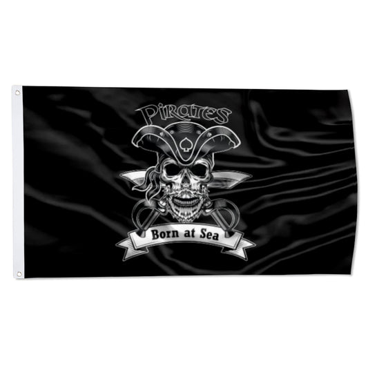 "Born At Sea" Pirate Theme flag 3x5ft banner man cave