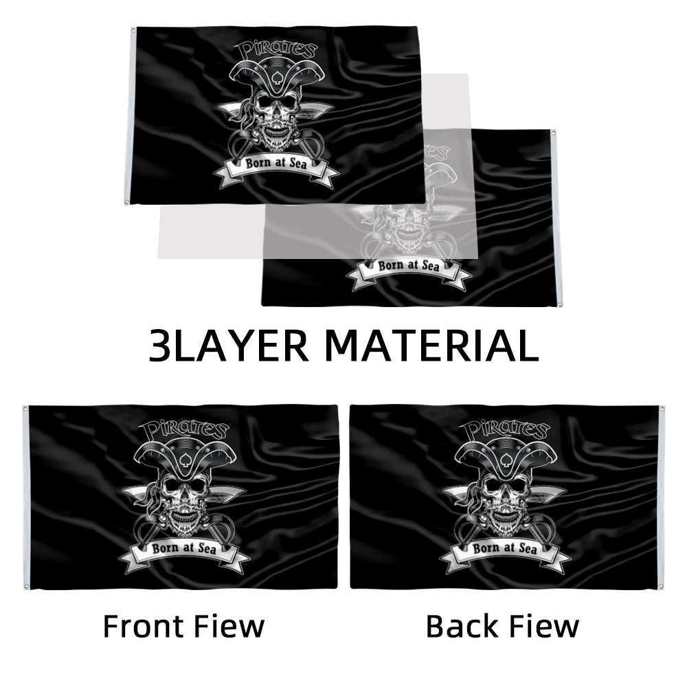 "Born At Sea" Pirate Theme flag 3x5ft banner man cave