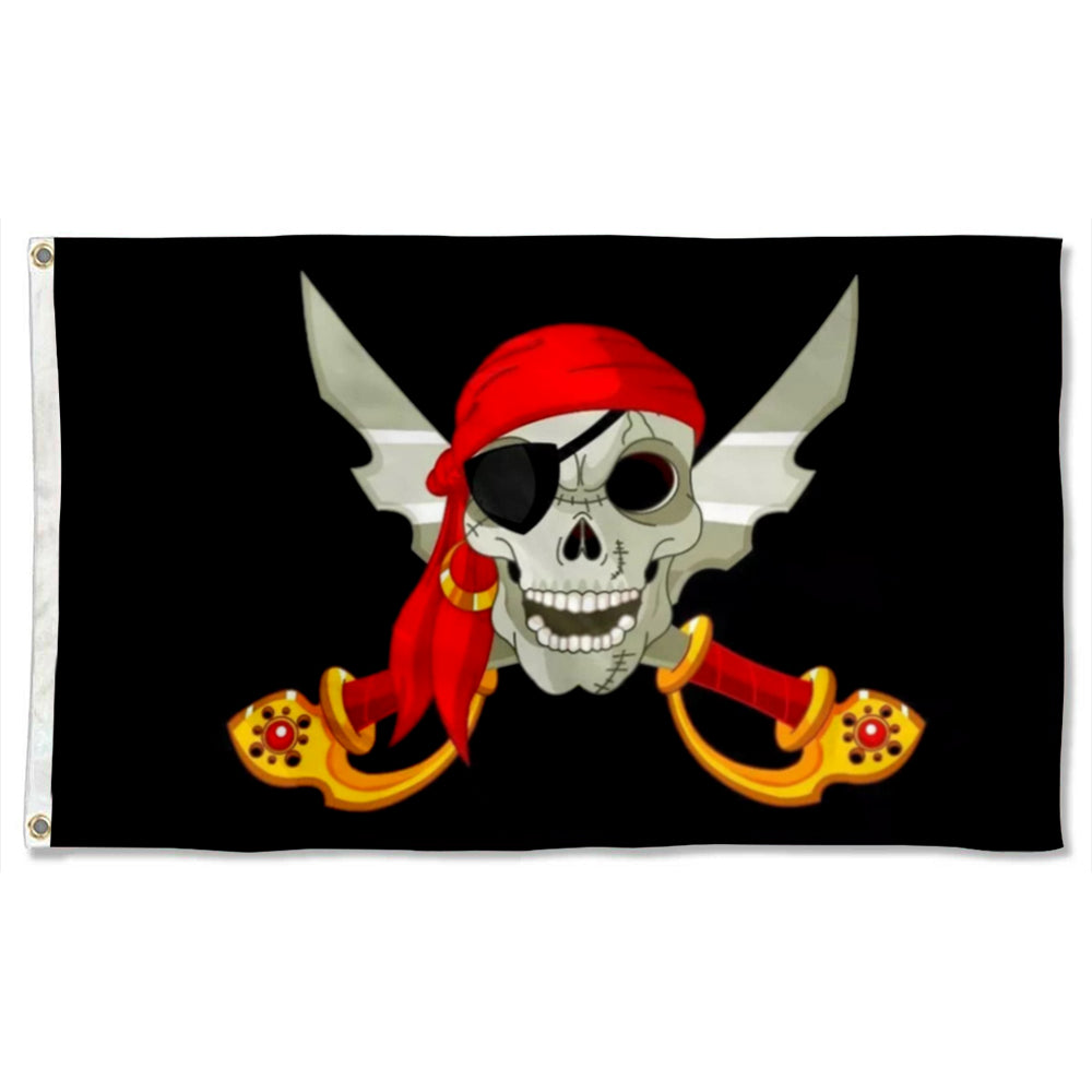 Red Bandana Eye Patch Jolly Roger Skull And Cross Swords flag 3x5ft banner man cave