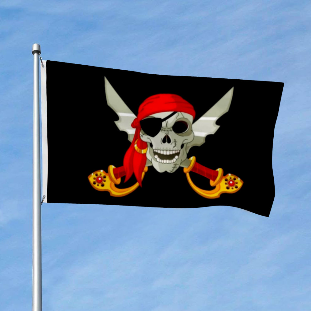 Red Bandana Eye Patch Jolly Roger Skull And Cross Swords flag 3x5ft banner man cave