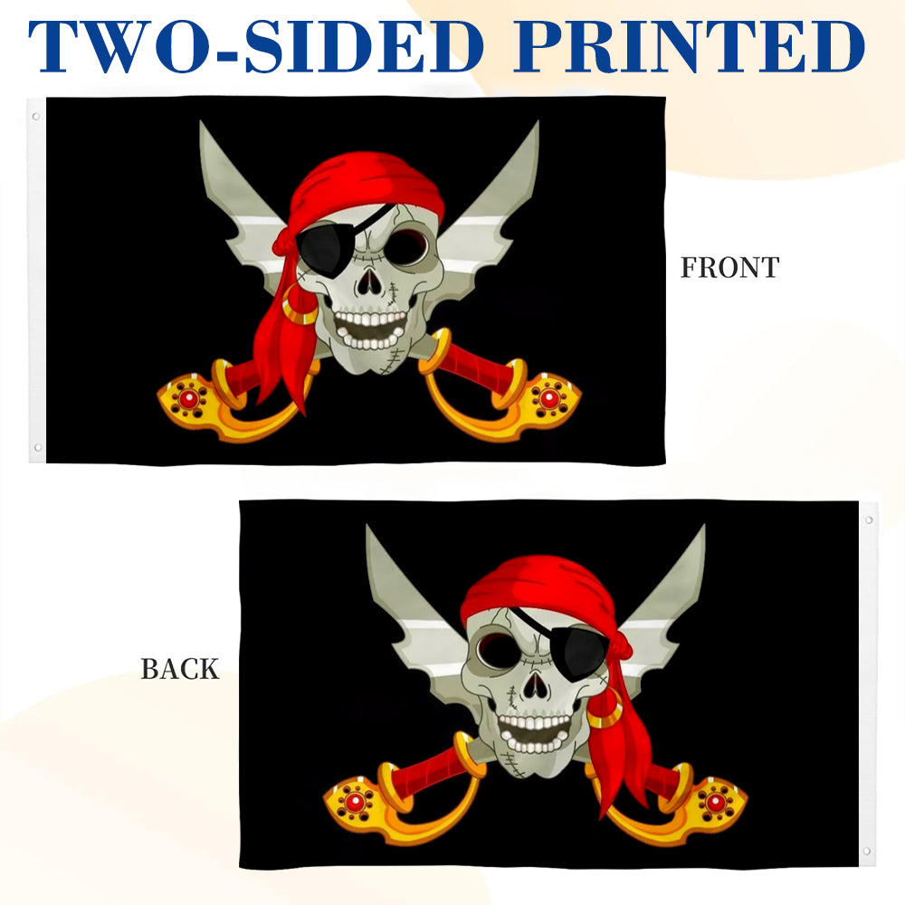 Red Bandana Eye Patch Jolly Roger Skull And Cross Swords flag 3x5ft banner man cave