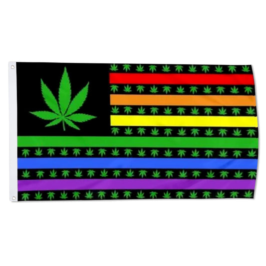 Rainbow Marijuana Pot Leaf USA flag 3x5ft banner man cave