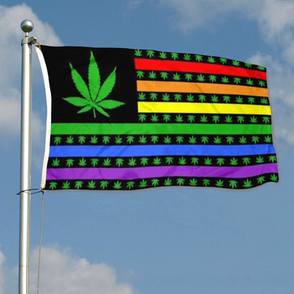 Rainbow Marijuana Pot Leaf USA flag 3x5ft banner man cave