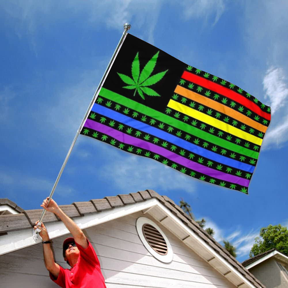 Rainbow Marijuana Pot Leaf USA flag 3x5ft banner man cave