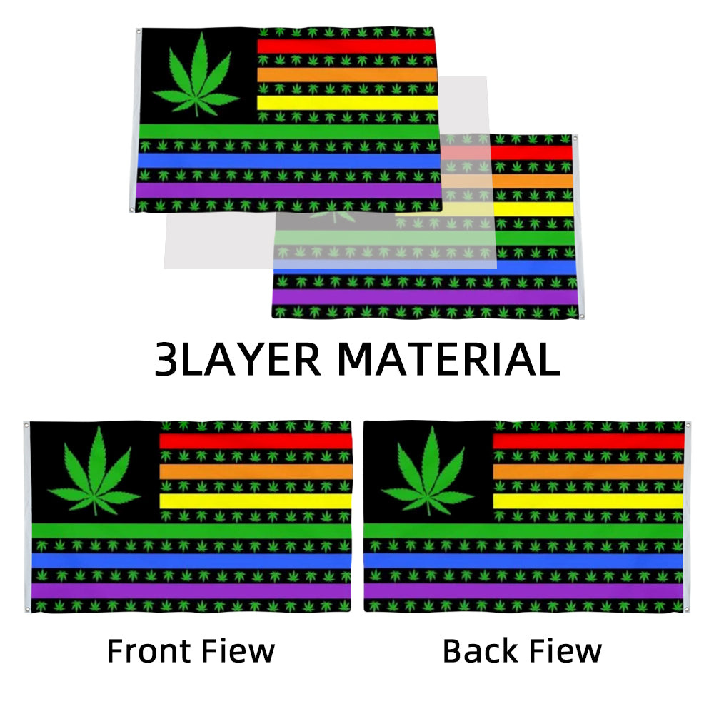 Rainbow Marijuana Pot Leaf USA flag 3x5ft banner man cave