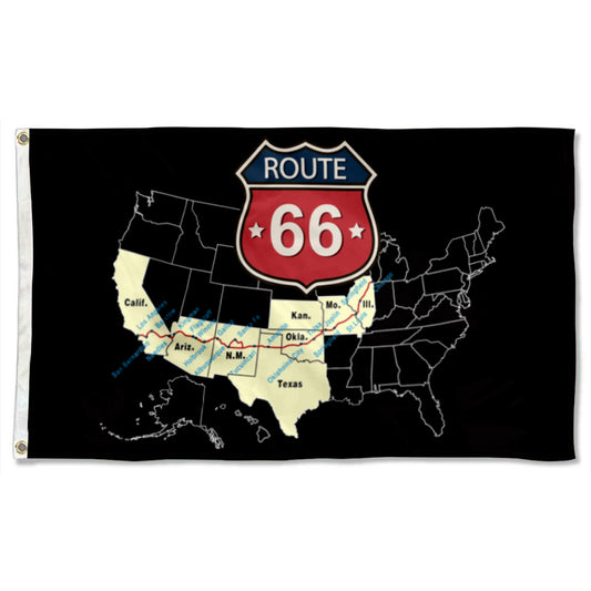 "Route 66" Theme Flag: 3x5ft Man Cave Vintage Highway-Style Banner
