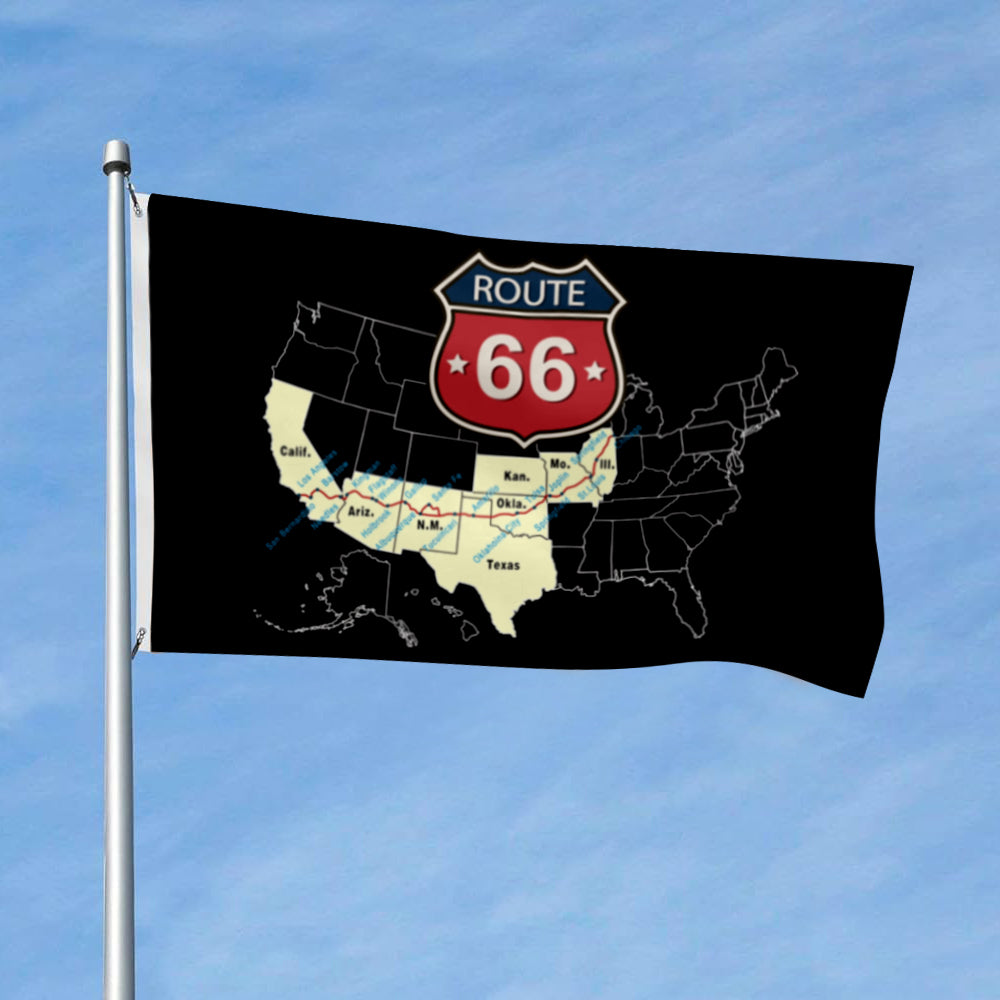 "Route 66" Theme Flag: 3x5ft Man Cave Vintage Highway-Style Banner