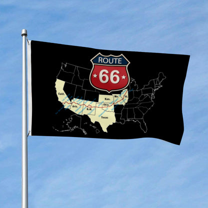 "Route 66" Theme Flag: 3x5ft Man Cave Vintage Highway-Style Banner