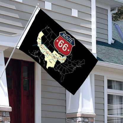 "Route 66" Theme Flag: 3x5ft Man Cave Vintage Highway-Style Banner