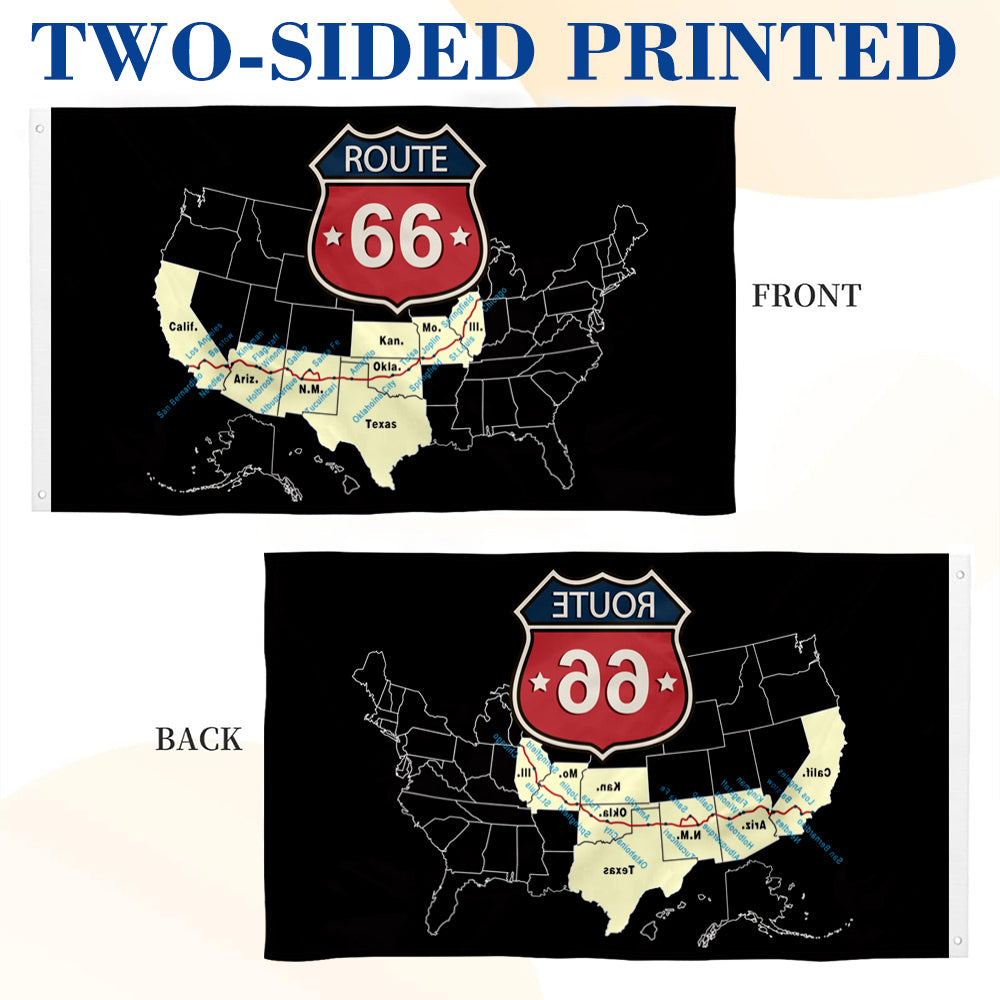 "Route 66" Theme Flag: 3x5ft Man Cave Vintage Highway-Style Banner