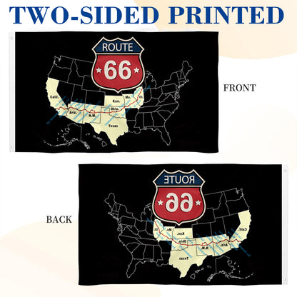"Route 66" Theme Flag: 3x5ft Man Cave Vintage Highway-Style Banner
