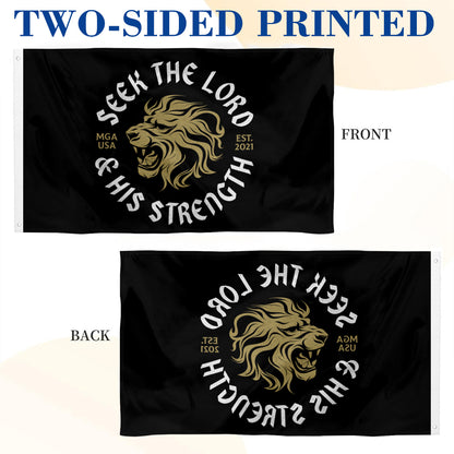 "Seek the Lord & His Strength" Lion flag 3x5ft banner man cave