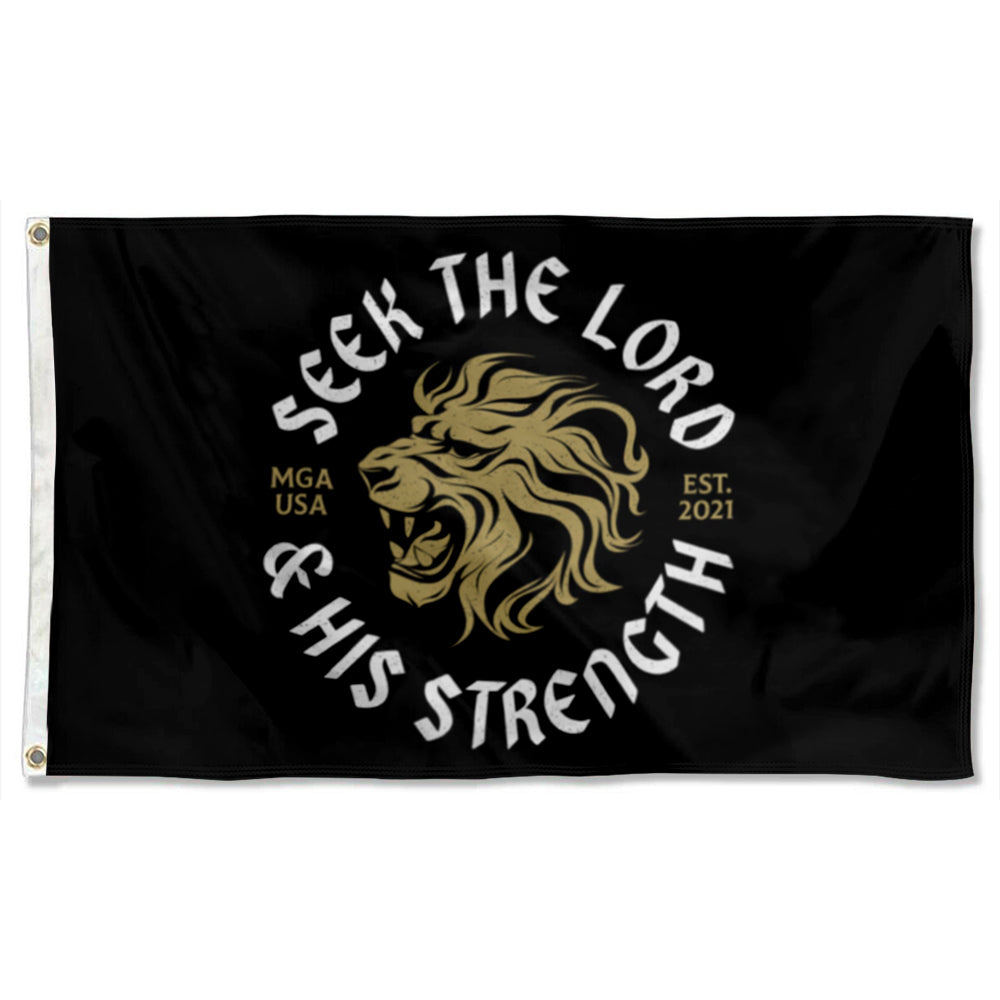 "Seek the Lord & His Strength" Lion flag 3x5ft banner man cave