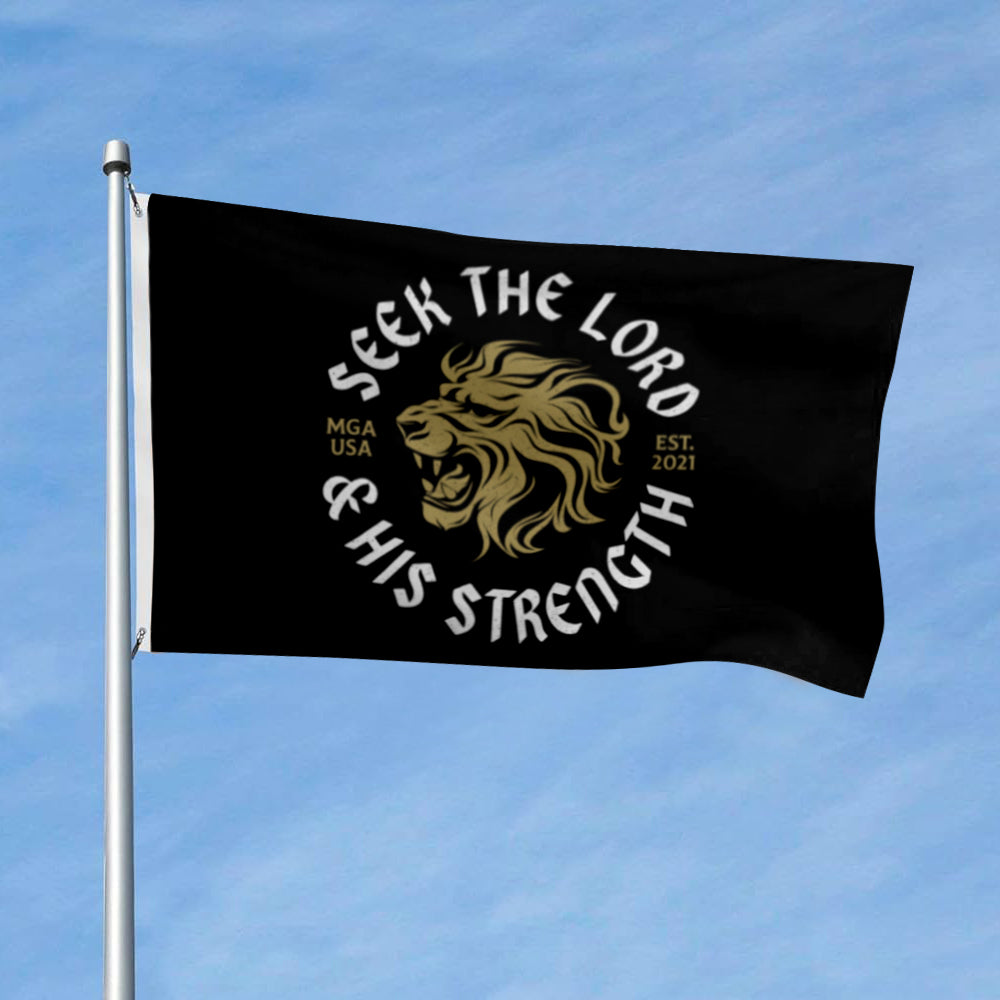 "Seek the Lord & His Strength" Lion flag 3x5ft banner man cave