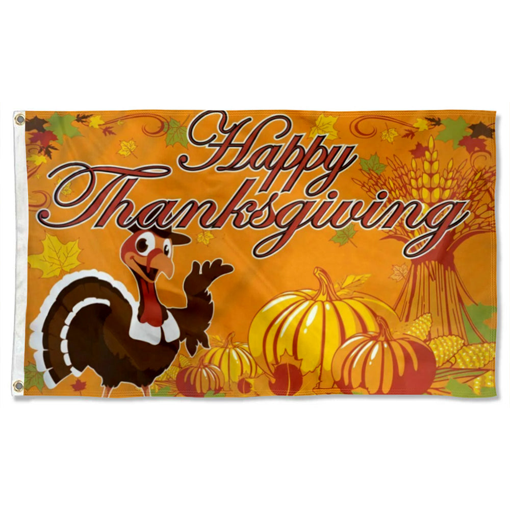 Smiling Turkey & Pumpkins Happy Thanksgiving flag 3x5ft banner man cave