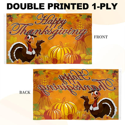 Smiling Turkey & Pumpkins Happy Thanksgiving flag 3x5ft banner man cave