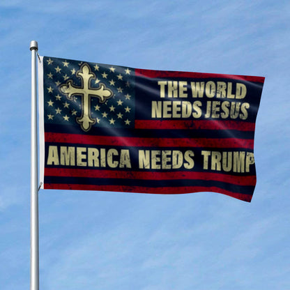 The World Needs Jesus America Needs Trump flag 3x5ft banner man cave