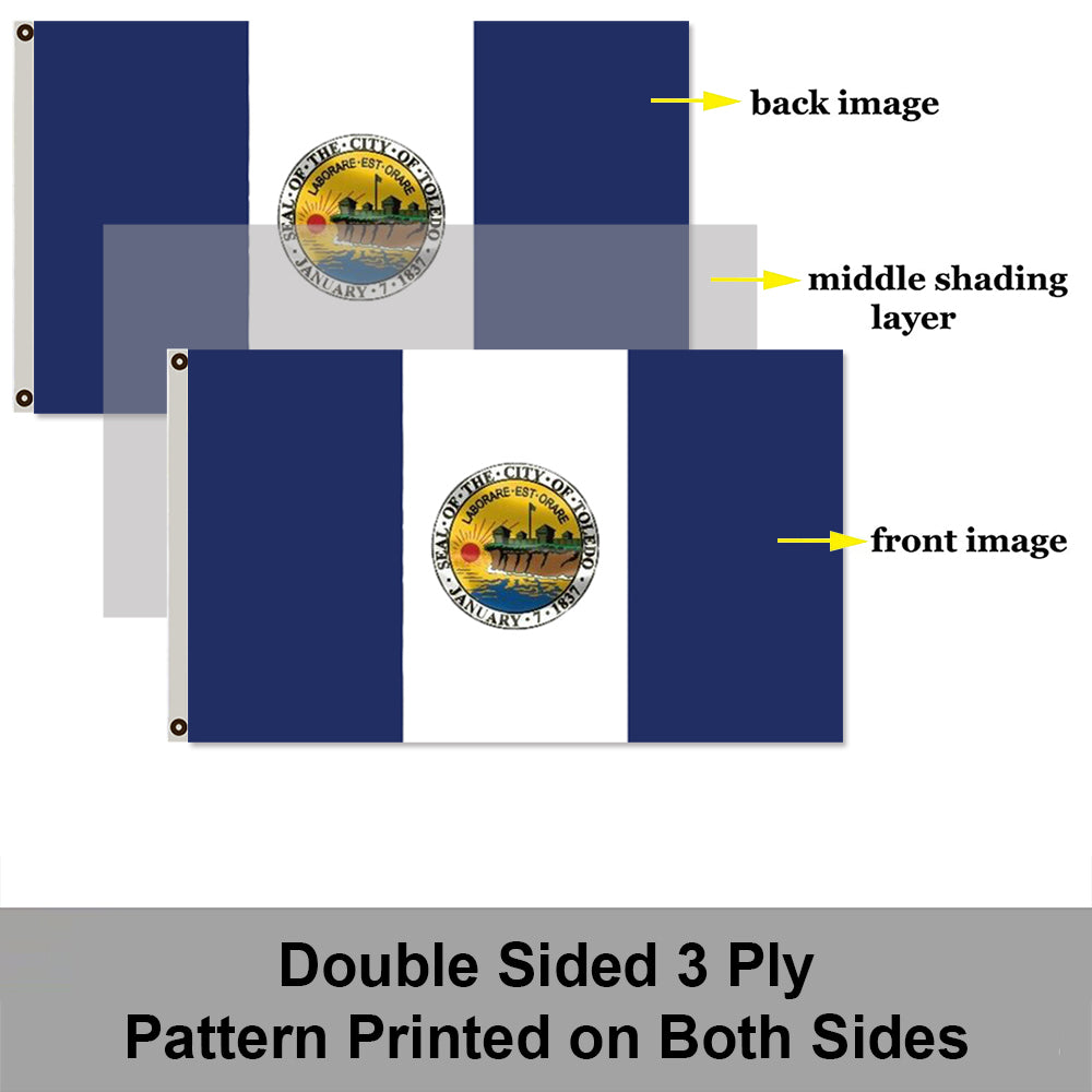 Toledo, Ohio Theme Flag: 3x5ft Man Cave American Urban Culture-Style Banner