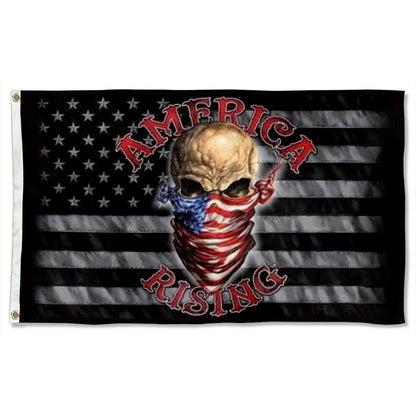 USA America Rising Black & Grey Skull flag 3x5ft banner man cave
