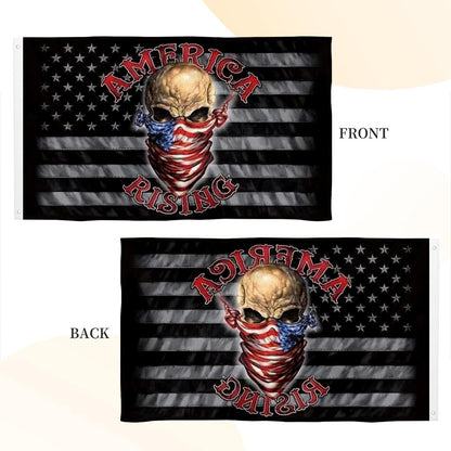 USA America Rising Black & Grey Skull flag 3x5ft banner man cave