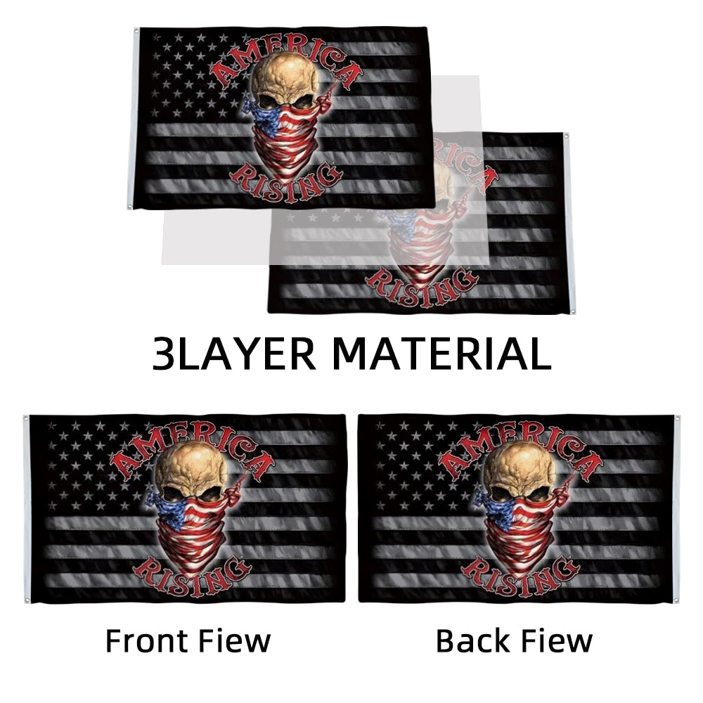 USA America Rising Black & Grey Skull flag 3x5ft banner man cave