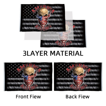 USA America Rising Black & Grey Skull flag 3x5ft banner man cave